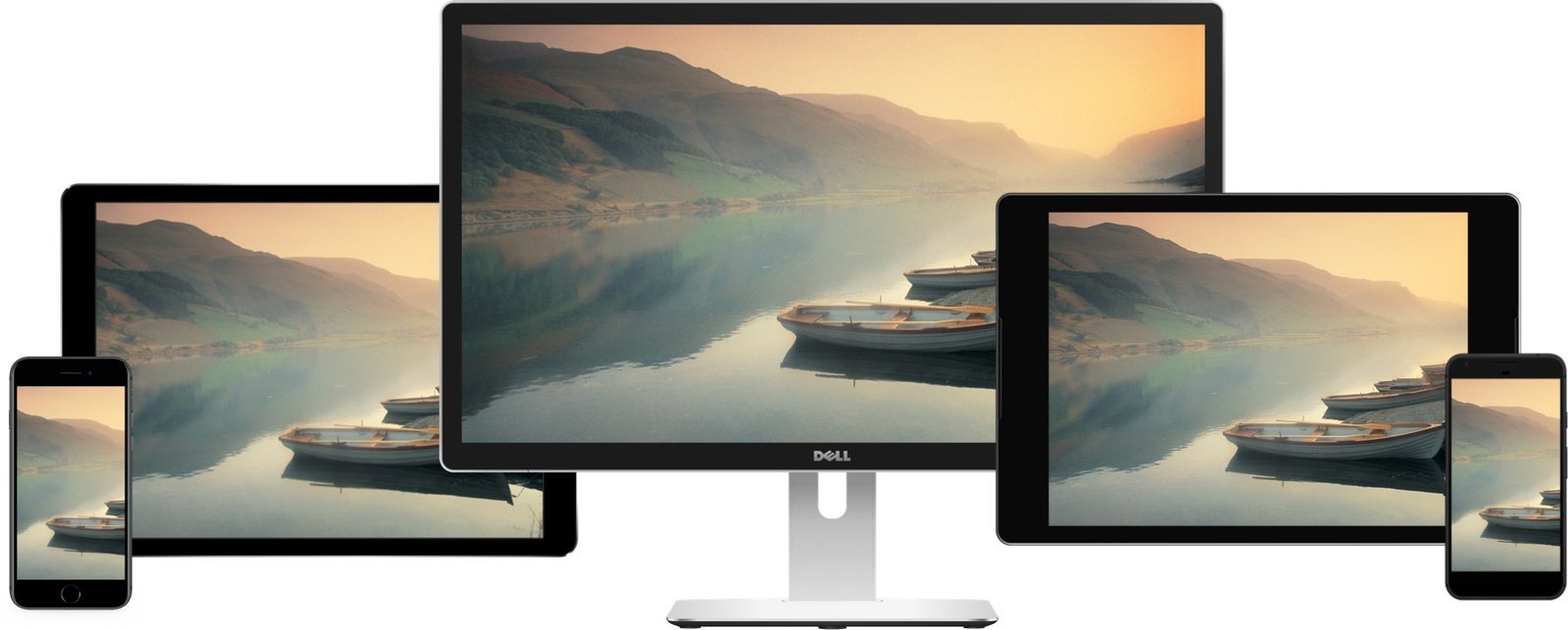 A Mac desktop with several connected phones and tablets